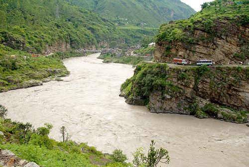 Flooded remains of ghost towns along the Sutlej River in southern Punjab