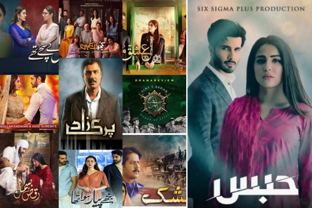 Collage of top 10 Pakistani drama posters including Tere Bin, Ishq Murshid, Parizaad, and more