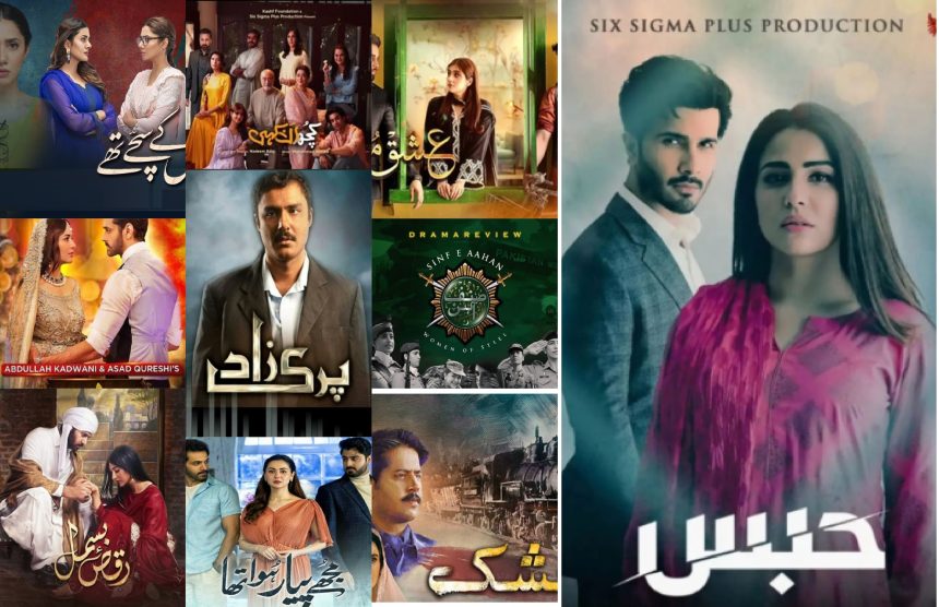 Collage of top 10 Pakistani drama posters including Tere Bin, Ishq Murshid, Parizaad, and more