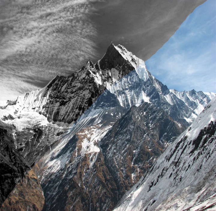Melting glaciers and reduced snowfall in the Himalayas due to climate change.