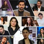 Collage of Pakistani celebrities supporting humanitarian causes, including Mahira Khan, Shahid Afridi, Atif Aslam, and Humayun Saeed.