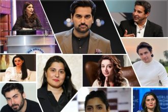 Collage of Pakistani celebrities supporting humanitarian causes, including Mahira Khan, Shahid Afridi, Atif Aslam, and Humayun Saeed.