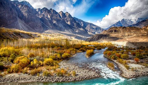 Panoramic view of Yasin Valley with snow-capped peaks.