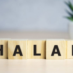 A graph with upward growth and Islamic finance symbols representing halal investment.