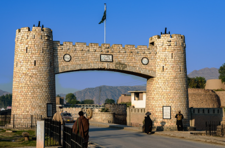 Stone archway of Bab-e-Khyber at the Khyber Pass entrance.