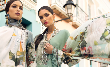 Models showcasing sustainable fashion outfits made from organic fabrics.