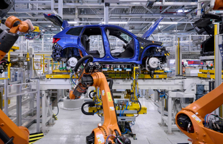 Autonomous assembly line robots in a Pakistani textile factory