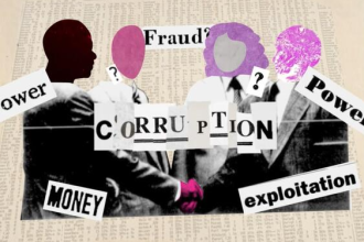 Corruption in Pakistan illustrated with money and justice scale