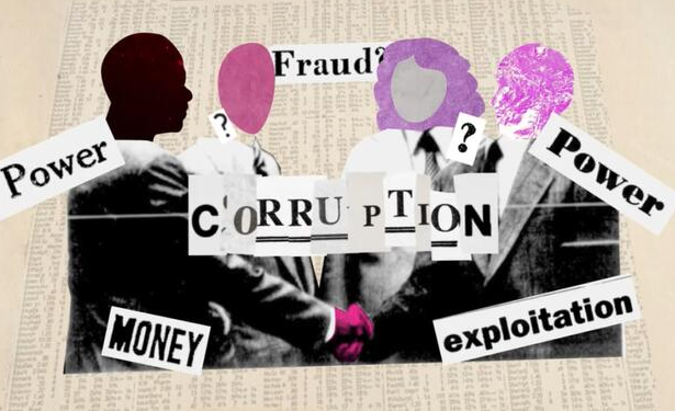 Corruption in Pakistan illustrated with money and justice scale