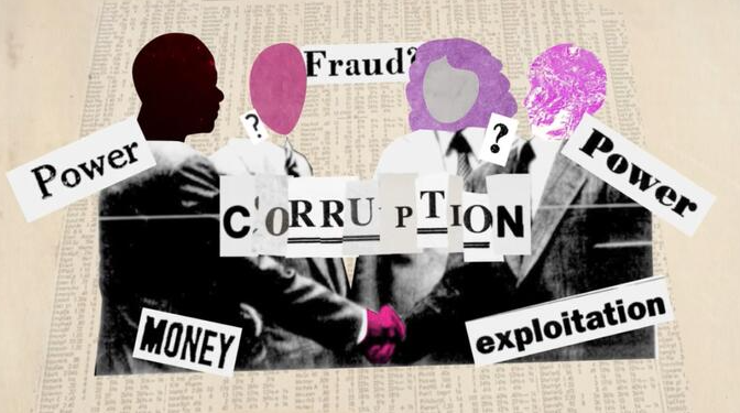 Corruption in Pakistan illustrated with money and justice scale