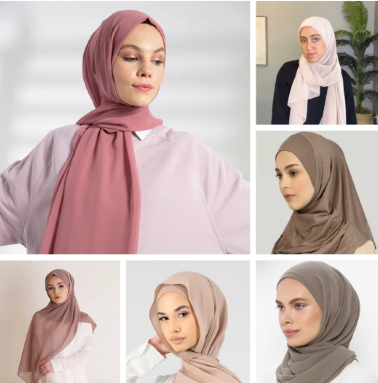 Casual hijab style with cotton scarf and denim outfit.