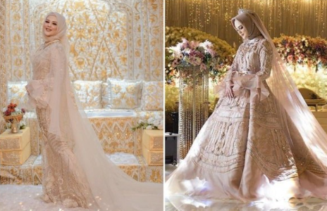 Pakistani bride in embellished hijab and wedding dress