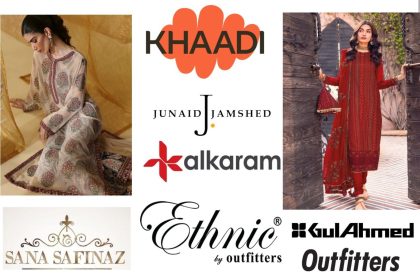 "Models wearing Pakistani designer clothing from top brands in an international fashion showcase 2025"