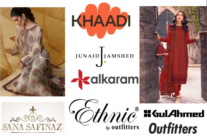 "Models wearing Pakistani designer clothing from top brands in an international fashion showcase 2025"