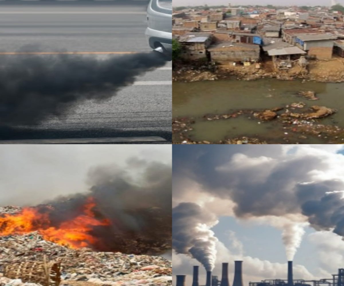 Smoke from vehicles, factories, and construction sites in an urban Pakistani area.