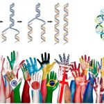 Visual of human DNA blended with speech bubbles in various languages