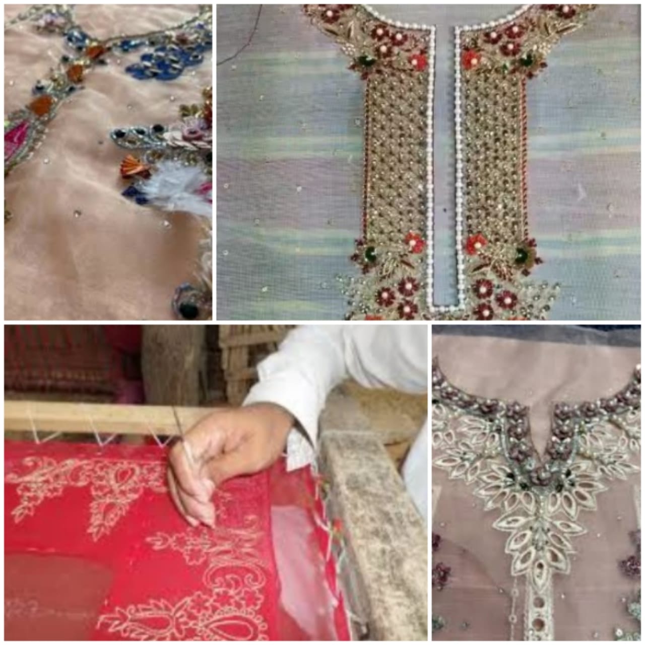 Close-up of zardozi and mirror work on Eid dress