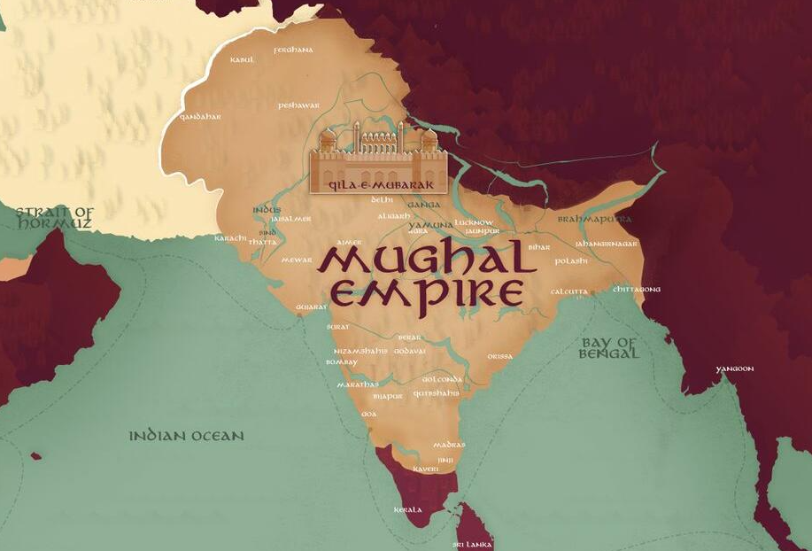 Historical map of Maratha, Sikh, and Rajput regions after Mughal decentralization