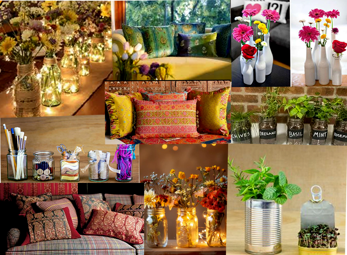 Reused glass bottles as flower vases in Pakistani home décor