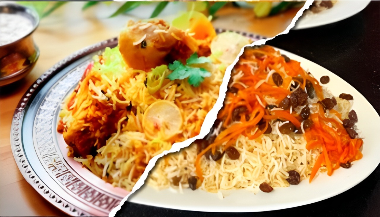 Pakistani chicken biryani and pulao served with salad
