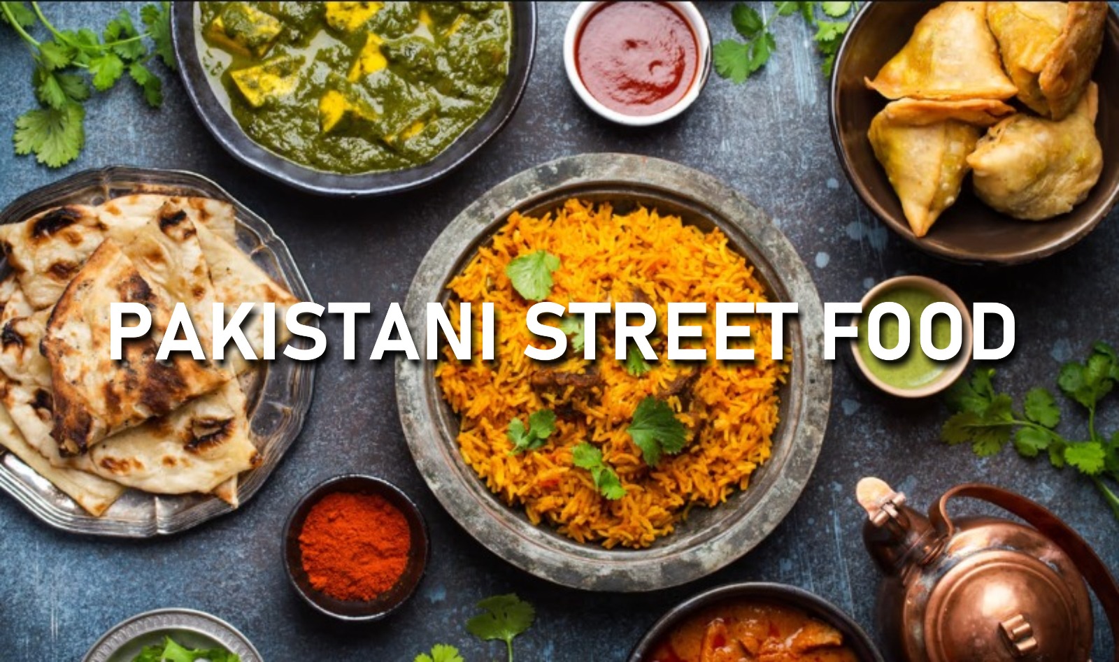 A vibrant scene of Pakistani street food vendors selling traditional dishes