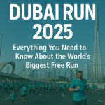 Dubai Run 2025 graphic showing runners on Sheikh Zayed Road with Burj Khalifa in the background