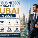 Best businesses to start in Dubai in 2026 featuring Dubai skyline and entrepreneur with investment opportunities